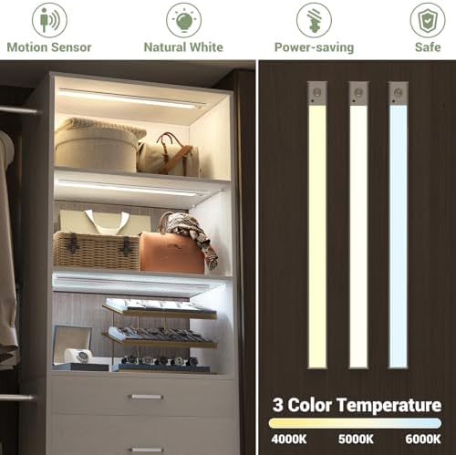 Besiost 4-8 FT Closet System, Closet Organizer System with Smart Sensor Lights, White - Image 3