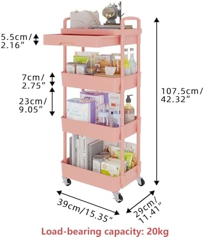 Calmootey 4-Tier Utility Cart with Drawer & Wheels, Storage for Home,Office - Image 5