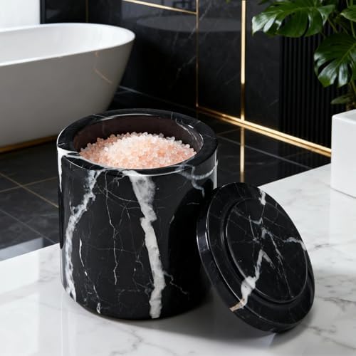 Black Marble Otip Holder Dispenser with Lid, Natural Marble Canister, High Capacity Bathroom Qtip Holder Storage, Natural Bathroom Organizer for Cotton Swabs,Balls,Pads,Floss Picks (Large) - Image 6