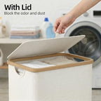 efluky Slim Laundry Basket with Lid, Narrow Laundry Hamper with Removable Bag, Skinny Dirty Clothes Basket with Bamboo Handles for Bathroom, Bedroom & Laundry Room, 90L Beige - Image 2