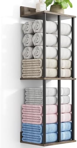 Towel Racks for Bathroom Wall Mounted with Wooden Storage Shelf by WeGXY