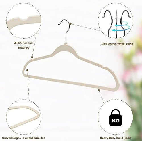 Quality Hangers Multi Pack Slim Plastic Hangers for Clothes - Sturdy Non-Velvet Pink Hangers with 360° Swivel Chrome Hook & Notches - Versatile for Coats Shirts Dresses (50, Ivory, 17.7" inch) - Image 5
