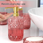New Pink Glass Bathroom Accessories Set 5 Pcs, Pink Bathroom Set, Soap Dispenser and Toothbrush Holder Set, Qtip Holder Set, Vintage Bathroom Sink Set, Cute Bathroom Decor - Image 4