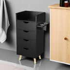 OmySalon 4 -Layer Salon Storage Cabinet,Beauty Barber Salon Styling Station Organizer Equipment,Hair Stylist Station Set with 2 Hair Dryer Holders，4 Drawers and Raised Table Legs, Black - Image 2