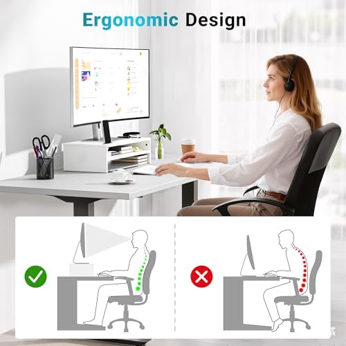 BONTEC Wood Monitor Stand Riser, 2-Tier Desktop Organizer - Image 6