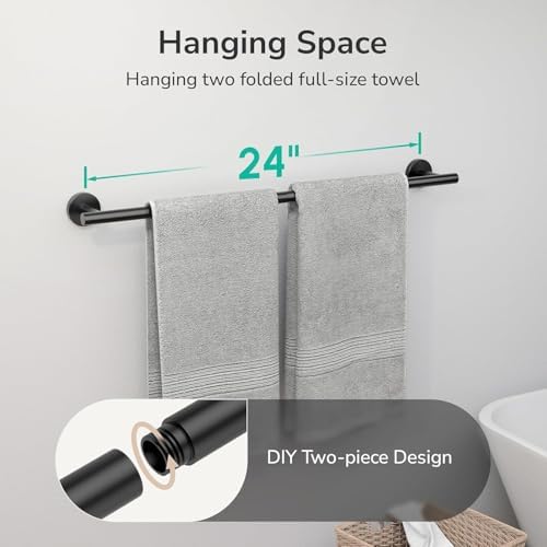 2-Pack Matte Black Towel Bar, 24-Inch Towel Racks for Bathroom - Image 4