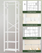 CHOEZON Coat Rack with Shelves, Freestanding Hall Tree, Coat Tree with 16 Hooks and Hanging Rail, Industrial Clothes Stand for Entryway, Hallway, Bedroom, White TYM18WB - Image 4