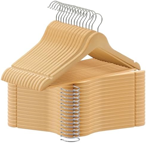 ABHENG 30 Pack Wooden Coat Hangers, 360° Swivel Hook, Suit Hangers with Anti-Slip Notches, Clothes Hangers for Jackets, Shirts, Dress, Natural UAWY0530N by Liveinacomfortablehome