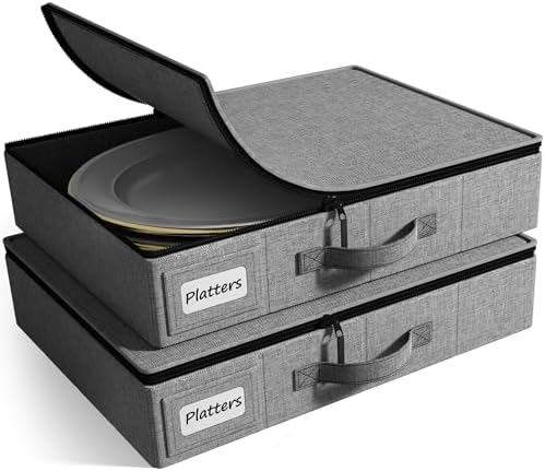 Sorbus Platter Storage Case for Dinnerware (2 Pack, Gray) - Image 4