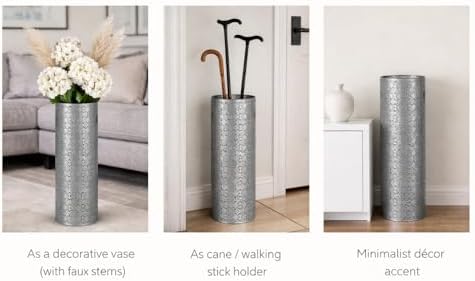Concepts 21 inch Heavy Duty Metal Umbrella Stand - Durable Storage Holder for Umbrellas - Indoor and Outdoor Use - Stylish and Modern Organizer for Entryways. (Silver Lace) - Image 5