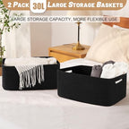OIASKET Large Storage Basket for Organizing, Woven Rope Basket for Shelves, Closet Organizer Bins for Clothes, Blanket, Toys, Baby Nursery Storage, 17.7" x 13" x 7.87", 2 Packs Black - Image 5