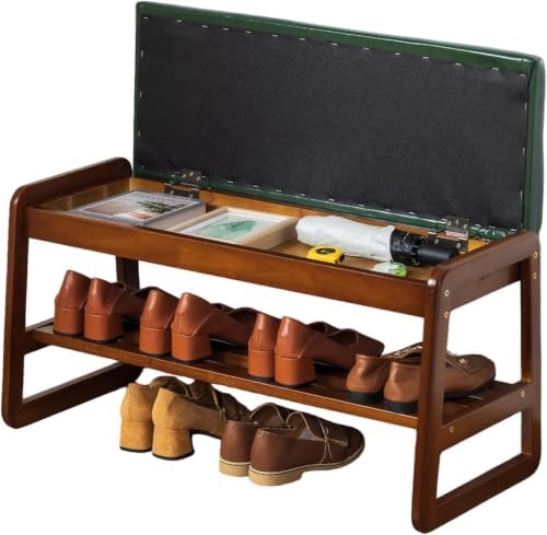SOBIBO Solid Wood Shoe Rack Bench with Flip-Top Storage, Green, 31.5" by SOBIBO
