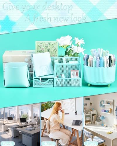 Green Desk Accessories and Organizers with Desk Organizer and 360°Rotating Pen Holder stapler Pen and a Lot of Office Green Office Supplies Beautifully Presented in a Gift Box - Image 2
