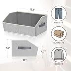 Homsorout Trapezoid Closet Shelf Organizer - Large Baskets for Organizing, Storage Baskets for Shelves, Cubbies Storage Bins for Clothes, Books, Blankets, 4 Pack, Light Gray - Image 2