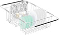 Fanbsy Large Dish Drainer Rack in Sink Adjustable, Expandable 304 Stainless Steel Metal Dish Drying Rack Organizer with Stainless Steel Utensil Holder Over Inside Sink Counter, Rustproof by Fanbsy