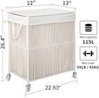 WOWLIVE Rolling Laundry Basket Wheels, Handwoven Laundry Hamper with Lid - Image 3