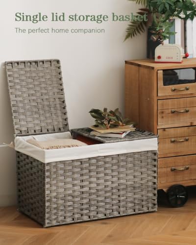 SETVSON Storage Basket with Lid Wicker Baskets for Storage, 160L Gray - Image 4
