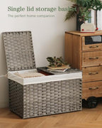 SETVSON Storage Basket with Lid Wicker Baskets for Storage, 160L Gray - Image 4