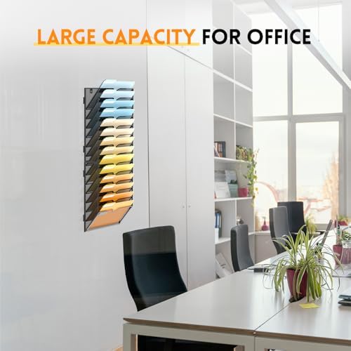 SUPEASY 14 Tier Wall File Organizer, Hanging Wall Mounted Mail Organizer with Label Slots, Metal Mesh File Holder Magazine Rack for Office, Home, School or Classroom, Black - Image 6