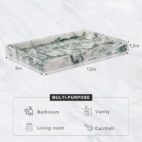 Marble Bathroom Tray for Countertop & Home Decor, Natural Decorative Marble Tray for Jewelry & Perfume Organizer, Luxury Stone Vanity Trays for Dresser, Kitchen Counter, 12" x 8", Jade Green - Image 3