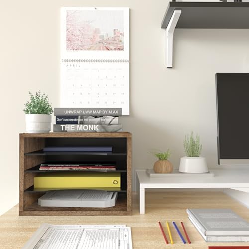 J JACKCUBE DESIGN Rustic Wood Desk Organizer 4 Compartment Paper File Holder for Home and Office, Document Storage, File sorter, Mail and Letter Tray- MK560A - Image 5