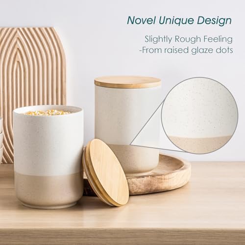 vancasso Sabine Large Ceramic Canister Set with Airtight Wood Lids - 2-Piece Kitchen Food Storage Jars for Flour, Sugar, Coffee & Tea (74 oz Each) - Big Capacity Countertop Jars - Image 4
