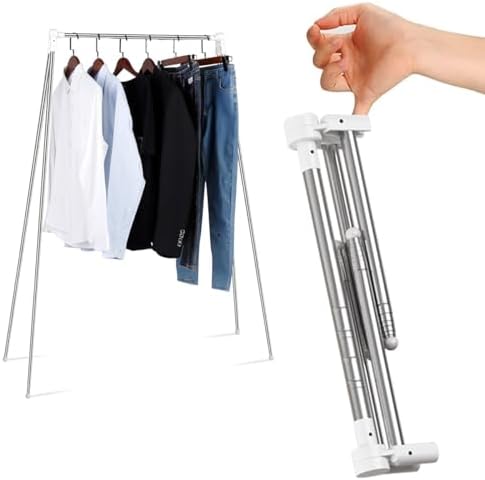 Portable Garment Rack, Folding Clothes Rack, Collapsible Clothing Rack for Dance, Travel, Camping, Laundry, Indoor, Outdoor, Drying, RV, Mini Compact Racks White + 3 Foldable Clothes Hangers by ANLEBUYUSOfficial