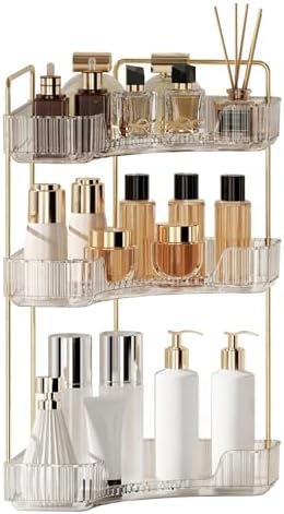 YCIA&DONE Corner Bathroom Counter Organizer, Makeup Organizer for Vanity, Skincare Cosmetic Perfume Tray, Corner Countertop Shelf Rack Storage for Bathroom Kitchen 3 Tiers (Clear White) by YCIADONE