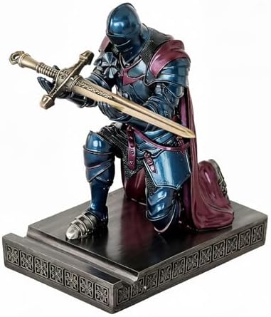 Medieval Armored Knight Pen Holder Figurine Paperweight Phone Stand Blu&Pur by Amoysanli