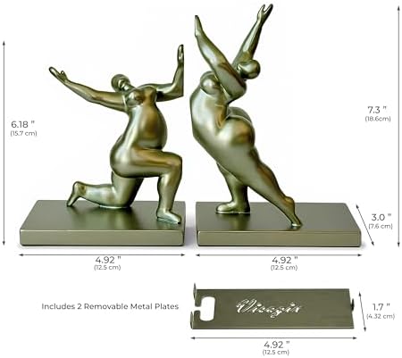 Sculptural Bookends Set of 2, Decorative Modern Bookends with Adjustable Phone & Tablet Holder, Artistic Resin Book Ends for Shelves, Heavy Duty Home & Office Decor – Metallic Sage - Image 5