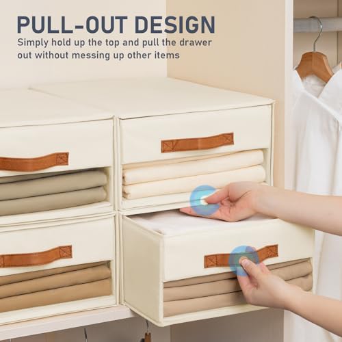 DIMJ Closet Organizers and Storage - Fabric Bins with Drawers for Closet Foldable Clothes Organizers with Clear Window, Stackable Storage Drawers for Bedroom, Living Room, 4-Pack, Beige - Image 5
