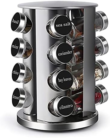 DOUBLE 2 C Revolving Countertop Spice Rack Stainless Steel Seasoning Storage Organization,Spice Carousel Tower for Kitchen Set of 16 Jars (16Jars) by DOUBLE2C