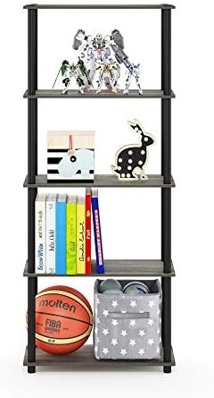 Furinno TURN-N-TUBE Storage Shelves, 5-Tier Book Shelf, Corner Shelf, Toolless Open Shelves, for Organization and Storage, Living Room, Garage, Home Office, French Oak - Image 5