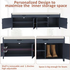 HOMEFORT 54.4" Shoe Bench with Lift Top Storage, Entryway Bench with Cushioned Seat, Wooden End of Bed Bench, Shoe Cabinet Bench with Hidden Storage Space, for Bedroom, Hallway,Blue - Image 6