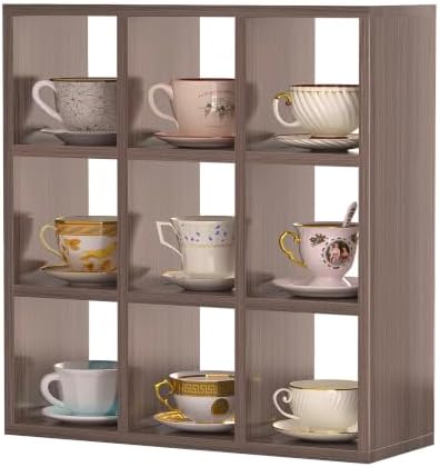Helsin 9 Grid Vintage Coffee Mug Display Rack, 16inch Wall Mounted Wooden Curio Shadow Box Shelf, Cup Floating Shelves Display and Organizer by Helsin