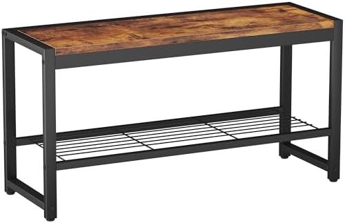 HOMEFORT Shoe Bench, Modern Industrial Shoe Storage Bench, Entryway Bench with Mesh Shelf and Sturdy Metal Frame, Metal Shoe Rack Bench for Hallway, Mudroom, Living Room, Rustic Brown by HOMEFORT