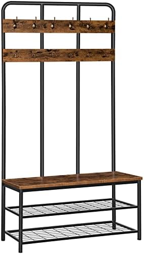 HOOBRO Hall Tree with Bench, Entryway Bench with Coat Rack, Mud Room Rack with 12 Double Hooks and Shoe Storage, Coat Tree, Shoe Rack Organizer, for Foyer, Front Door, Rustic Brown BF05MT01 by HOOBRO