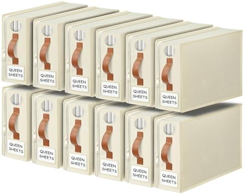GhvyenntteS 12 Pack Sheet Organizers and Storage, Foldable Bed Sheet Organizers and Storage with Zipper, Handle, Window and Label (Queen & King Size) by GhvyenntteS