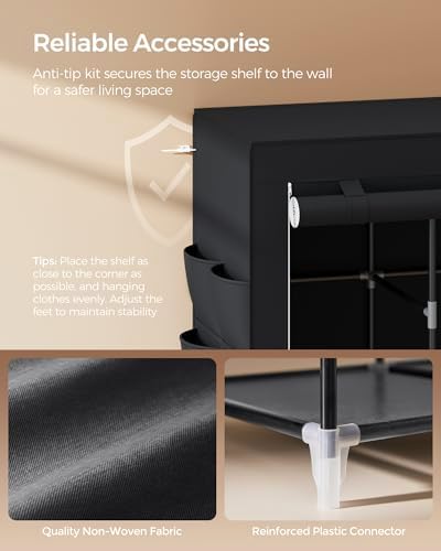 SONGMICS Portable Closet with Cover, 4 Hanging Rods and Shelves - Image 7