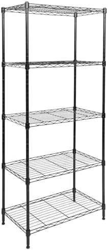 Whitmor 5 Tier Shelving Unit, Adjustable Storage Shelves with Wheels, Wire Shelving, 400 lbs Capacity per Shelf, Max 2000 lbs Total for Laundry, Garage, Plant, 21" L x 12" W x 54" H, Black by Whitmor