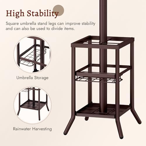 FAVOOSTY Coat Rack Freestanding,Coat Rack Stand with Umbrella Holder,Metal Coat Tree with 12 Hooks,Tree Clothes Hat for Entryway, Hallway, Bedroom, Living Room & Office -Brown - Image 4
