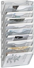 EasyPAG Wall File Organizer for Office 10 Pocket Mesh Wall Mounted Paper Organizer Hanging Folder Holder with Nametag Label for Home School, Silver by EasyPAG