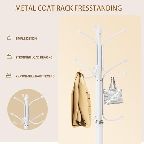 OIRUMIE Coat Rack,Coat Rack Freestanding with 12 Hooks for Entryway,Corner - Image 3
