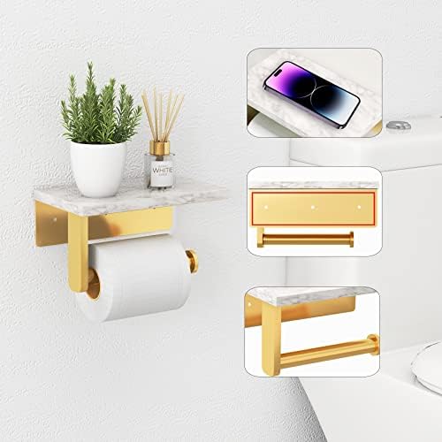 Gypie Toilet Paper Holder with Marble Shelf, Wall Mounted Gold - Image 2