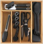 COOK WITH COLOR Bamboo Kitchen Utensil Set with Drawer Organizer | Cooking Tools and Storage Caddy, Black, 18 Piece Gadget Set by CookwithColor