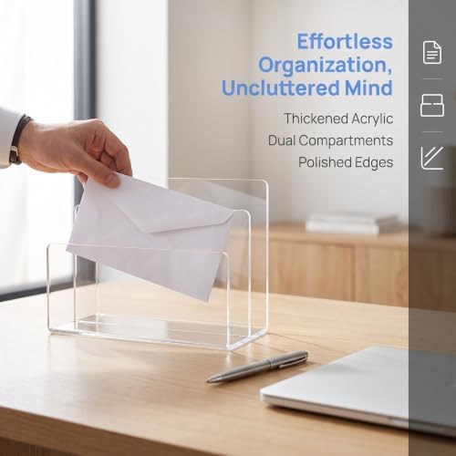 VICASKY Acrylic File Organizer Letter Sorter 2 Section for Desk - Image 3