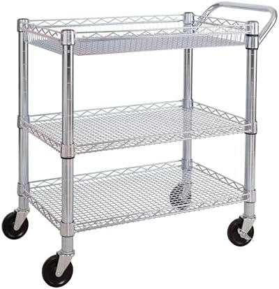 Seville Classics UltraDurable NSF Commercial Heavy Duty Metal Rolling Utility Cart, Handle Bar for Restaurant, Garage, Warehouse, Kitchen, Office, Deep Top Basket (34.8"W x 18.25"D) by Unknown