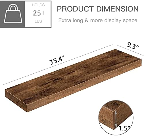 QEEIG Long Floating Shelves for Wall (Brown, Set of 2, 35.4") - Image 3