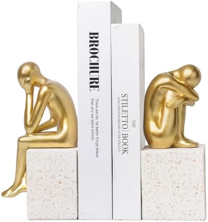 Decorative Bookends for Shelves,Resin Gold Book Ends,Unique Thinker Statue by Kakizzy