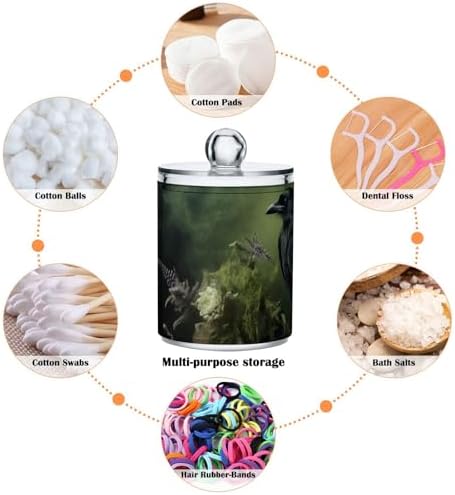 Qtip Cotton Ball Holder Dispenser with Lid, Raven Book Flower Print Plastic Jars Bathroom Canisters Storage Organizer 4 Pack - Image 4